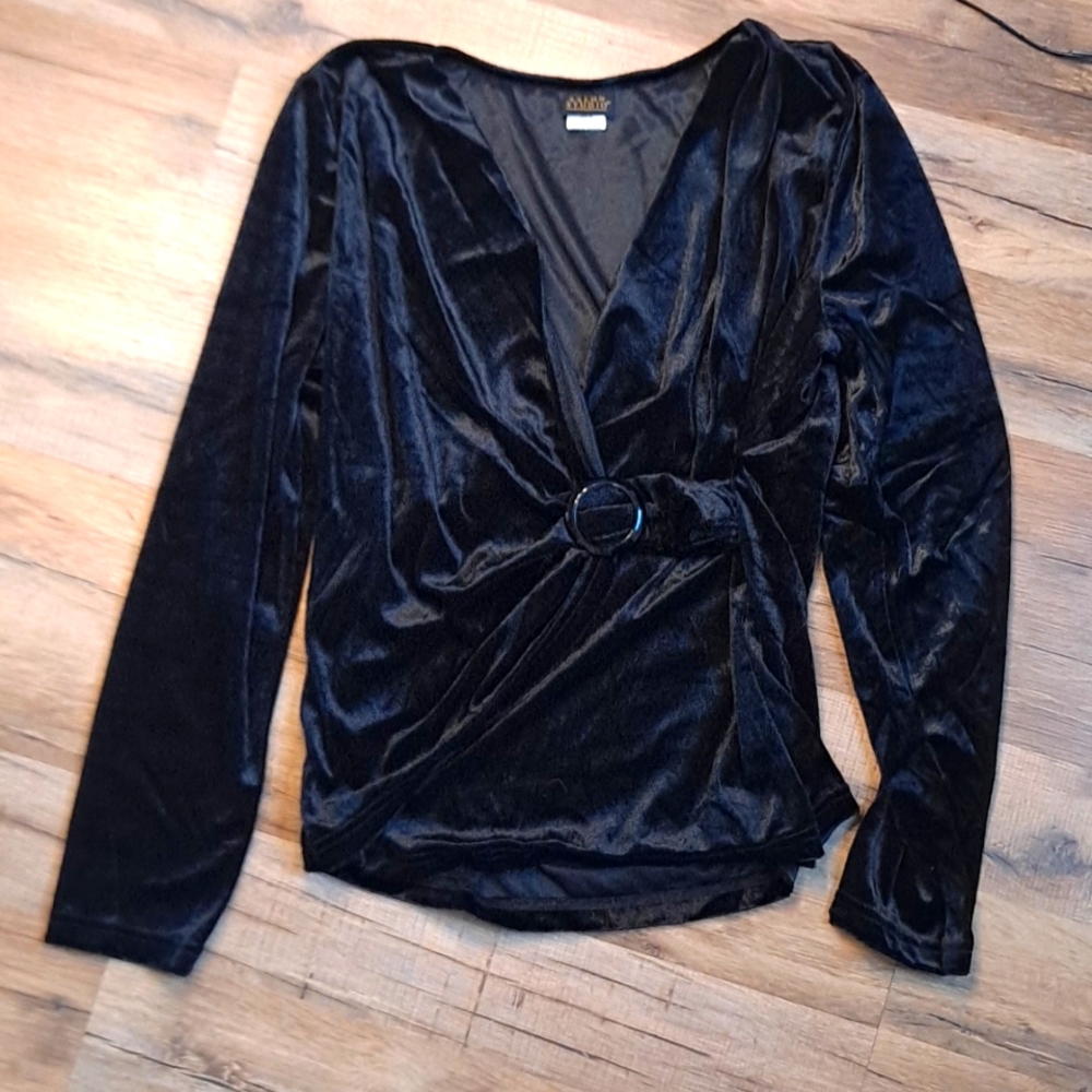 NWT Glamorous Black Velvet Style Cross Over Blouse